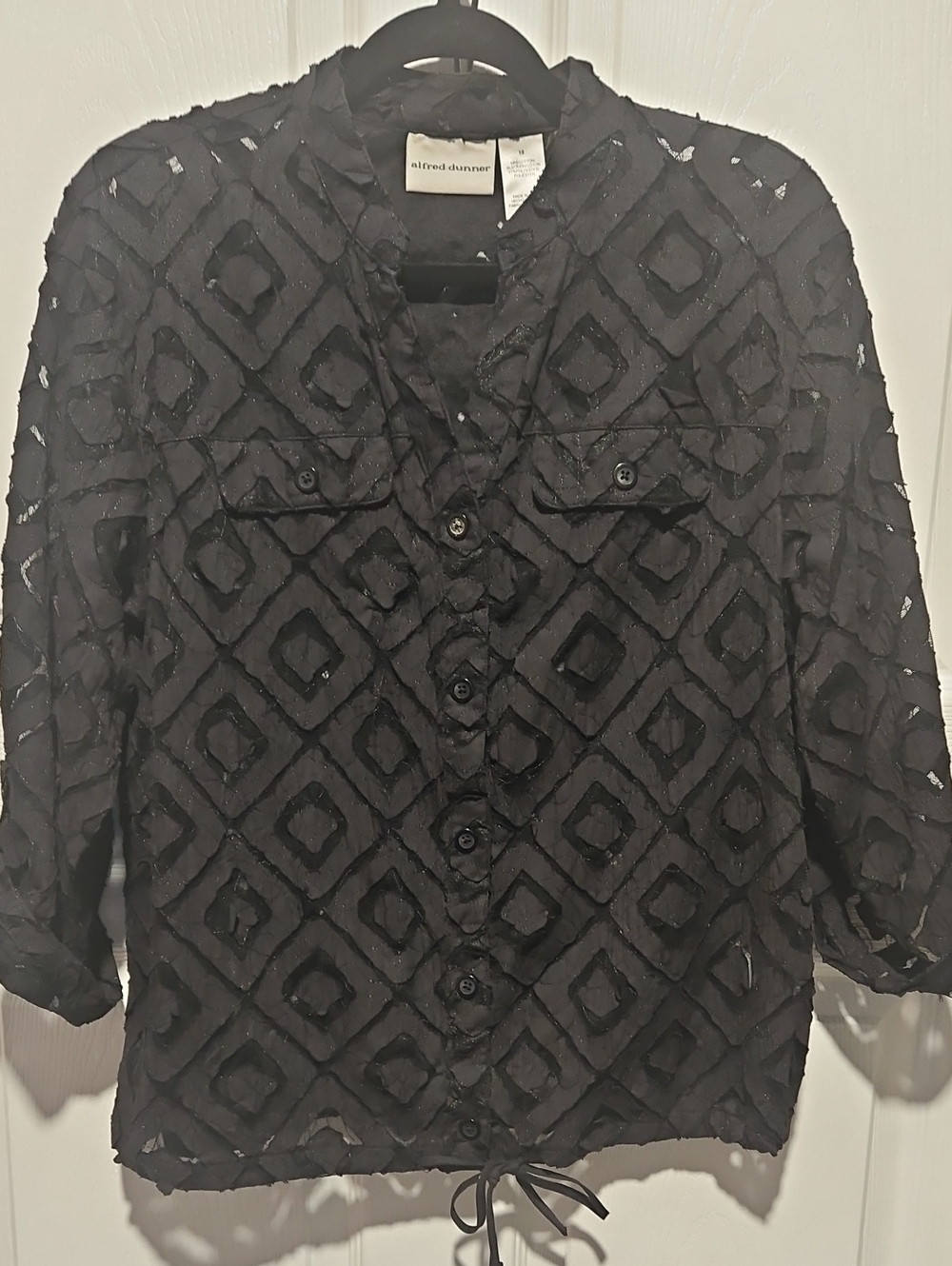 Alfred Dunner Black Diamond-Pattern Button Front Shacket - Picture 1 of 6
